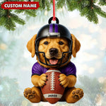 Blisscorners Personalized Football Puppy Christmas Ornament And Keychain, Custom Name Dog in Helmet Holding Ball, Cute Pet Lover Tree Decoration
