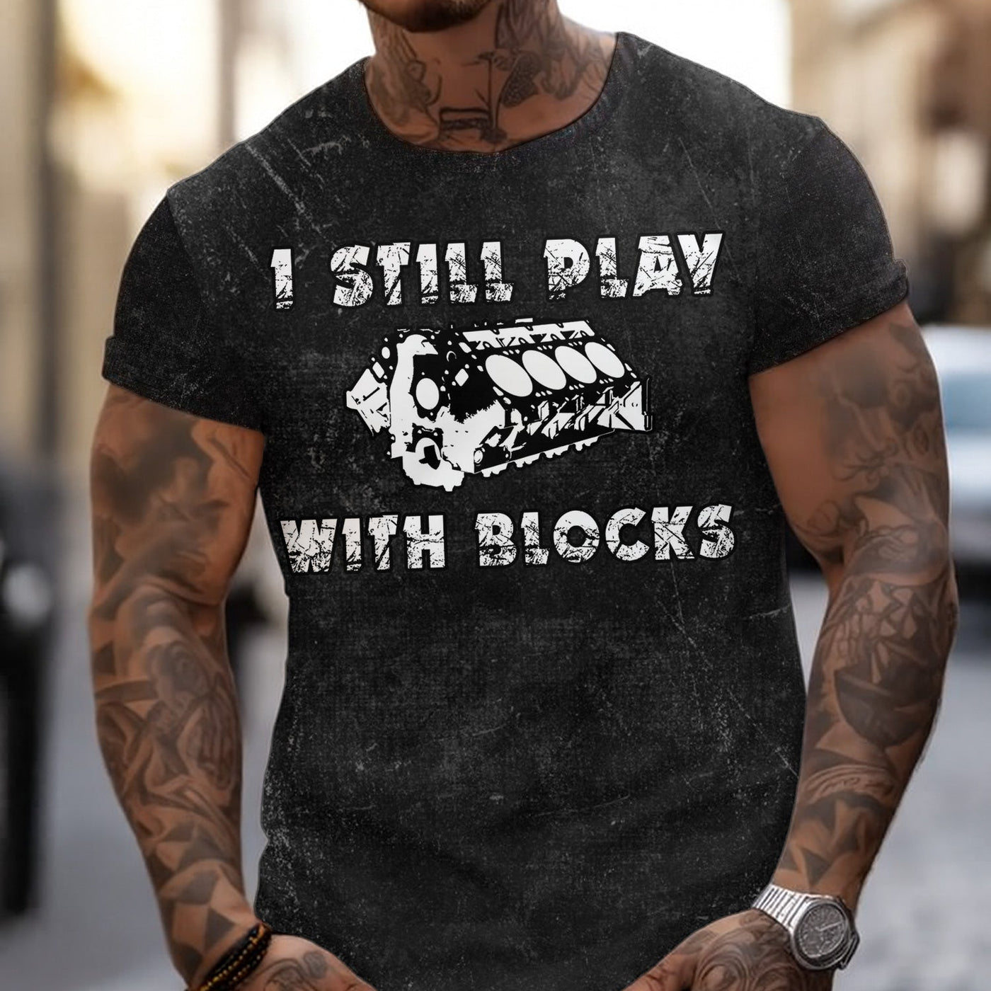 Blisscorners Vintage Mechanic Shirt I Still Play With Blocks Black Mechanic Unisex T Shirt