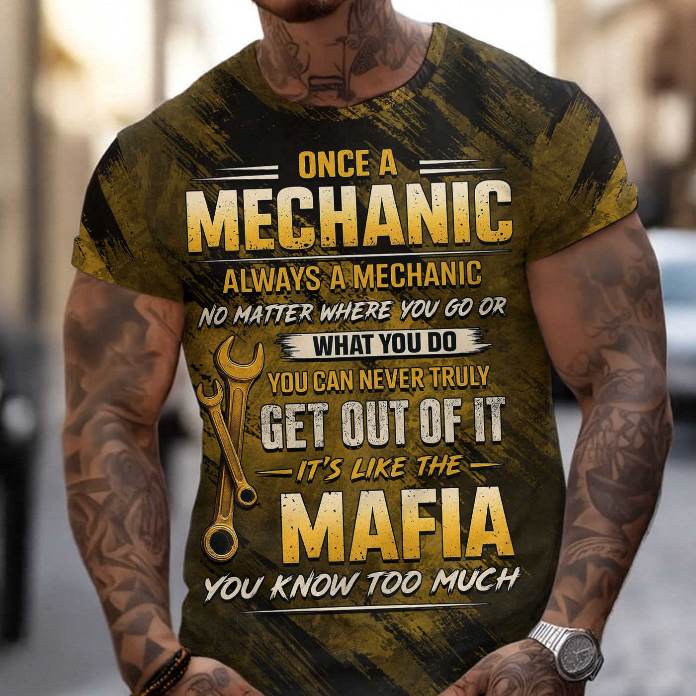 Blisscorners Once A Mechanic Always A Mechanic Shirt Funny Printed Vintage Mechanic Unisex T Shirt Wrenches Design