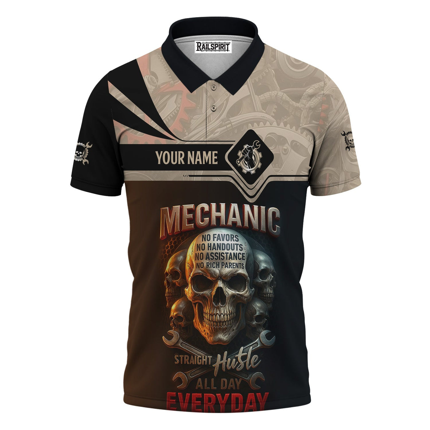 Blisscorners Personalized Mechanic Shirt, Straight Hustle All Day Everyday, Skull and Wrenchs Design, Gift For Men