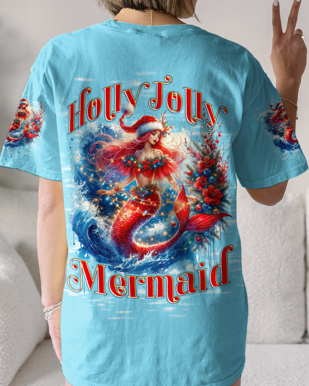 BLISSCORNERS HOLLY JOLLY MERMAID CHRISTMAS ALL OVER PRINT