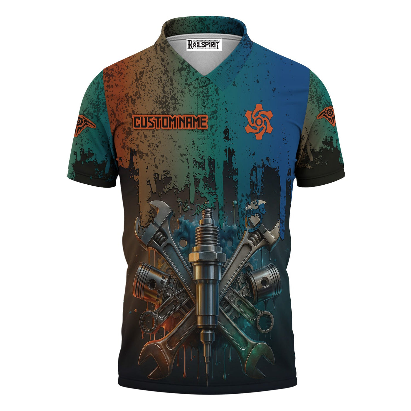 Blisscorners Personalized Mechanic Shirt, Colorful Wrenches Piston and Spark Plug Design, Gift For Men