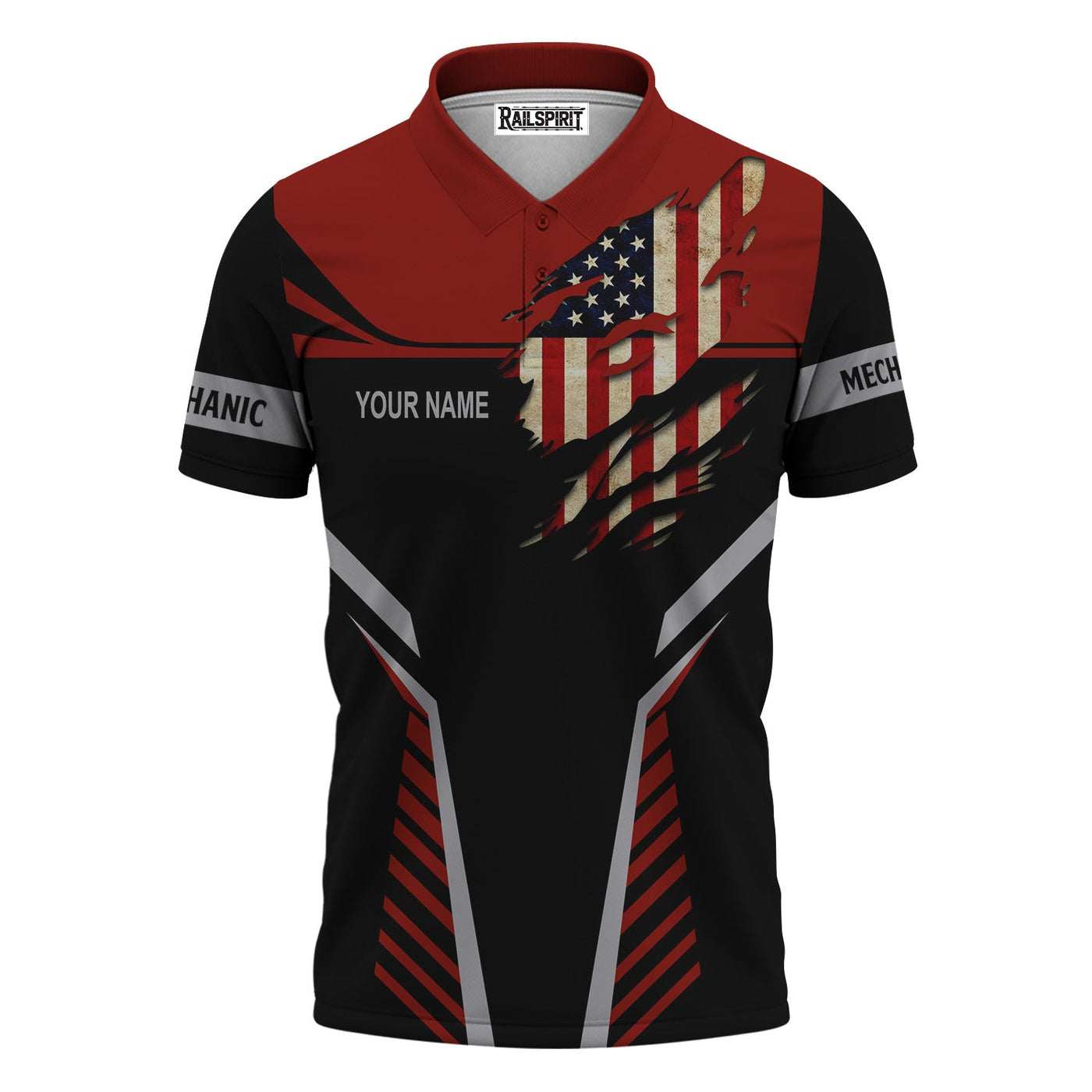 Blisscorners Personalized Mechanic Shirt, Wrenches and America Flag Design, Mechanic Uniforms, Gift For Men