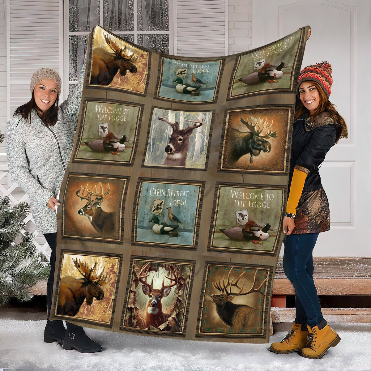 Blisscorners Rustic Wildlife Cabin Lodge Fleece Blanket - Deer, Moose, and Duck Hunting Retreat Fleece Blanket LM1611