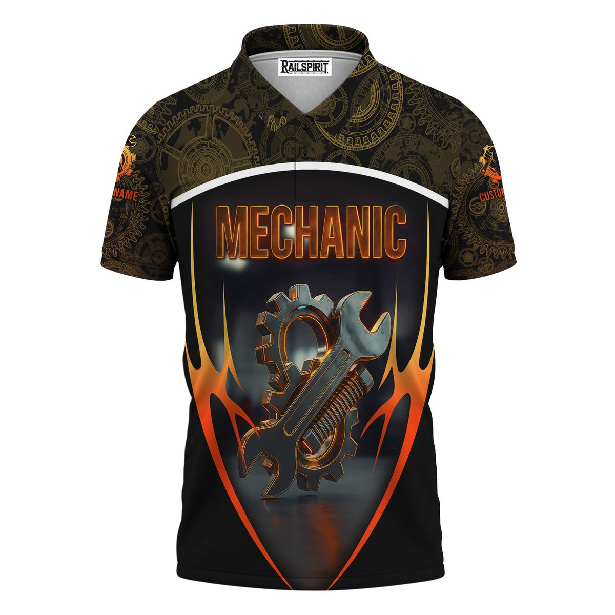 Blisscorners Personalized Gear And Wrench Mechanic Shirt, Custom Name Work Shirt For Auto Repair, Garage And Engineering Professionals