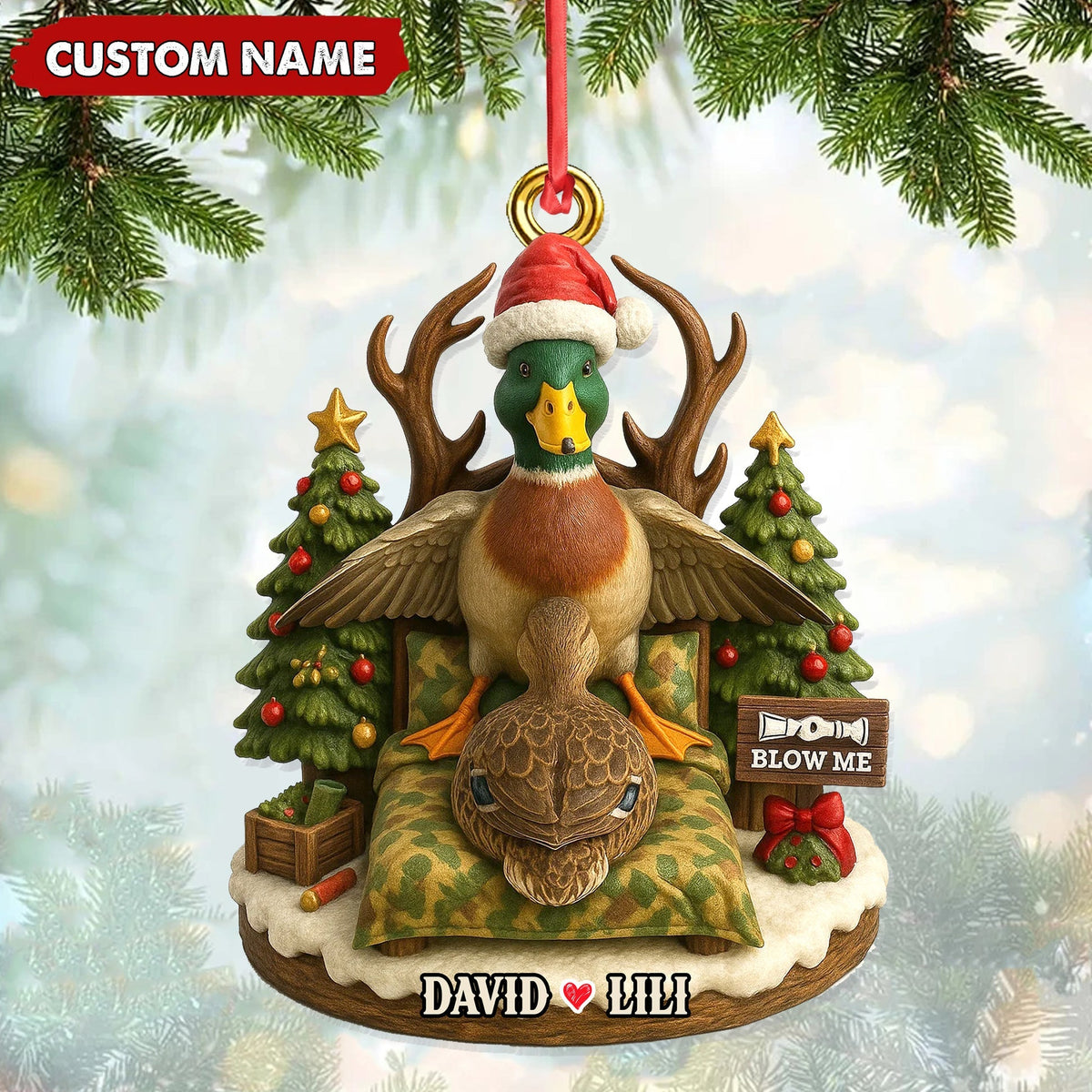 Blisscorners Funny Duck Hunter Couple Ornament, Personalized Christmas Gift for Hunting Lovers LM0411