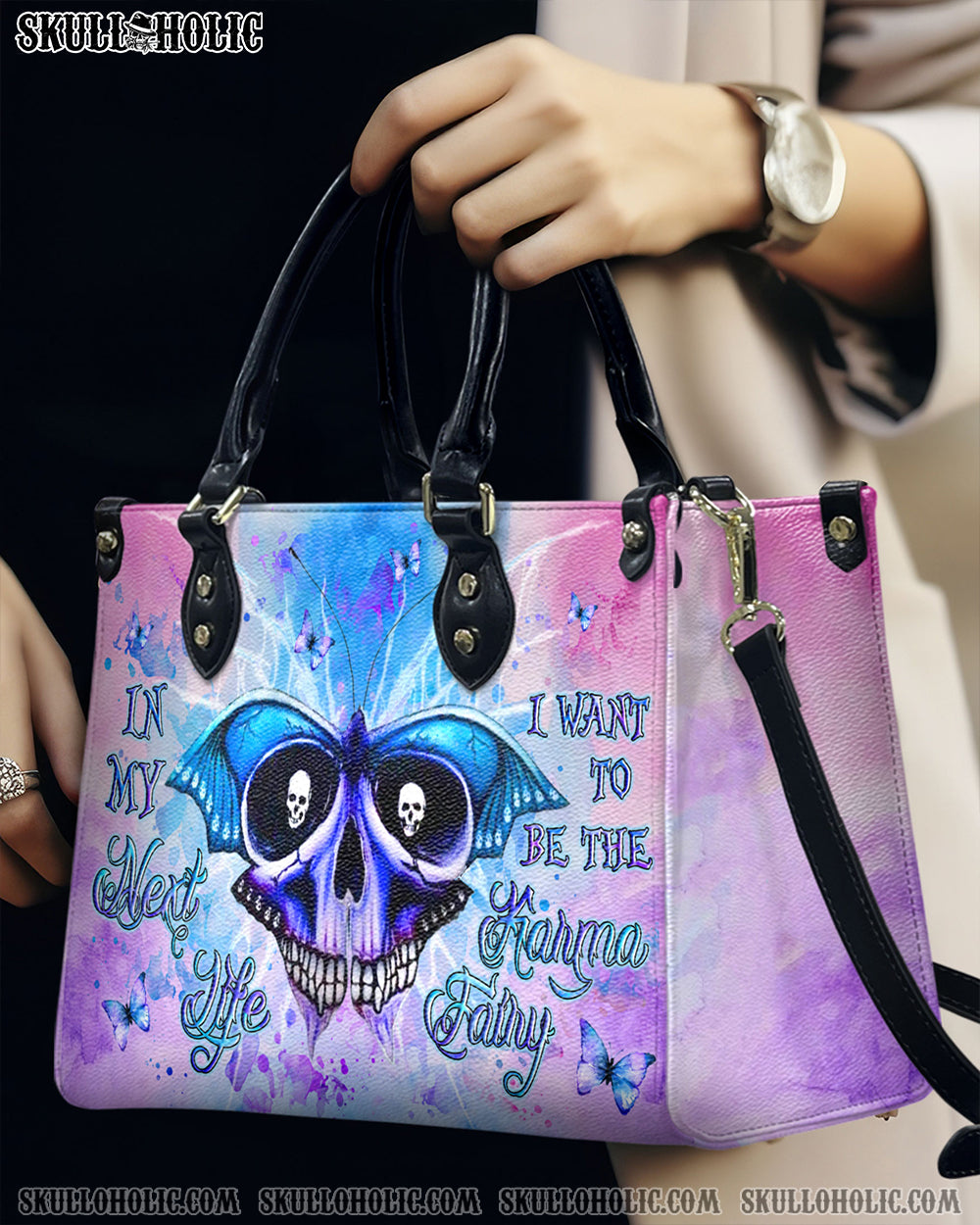 BLISSCORNERS KARMA FAIRY SKULL BUTTERFLY LEATHER HANDBAG