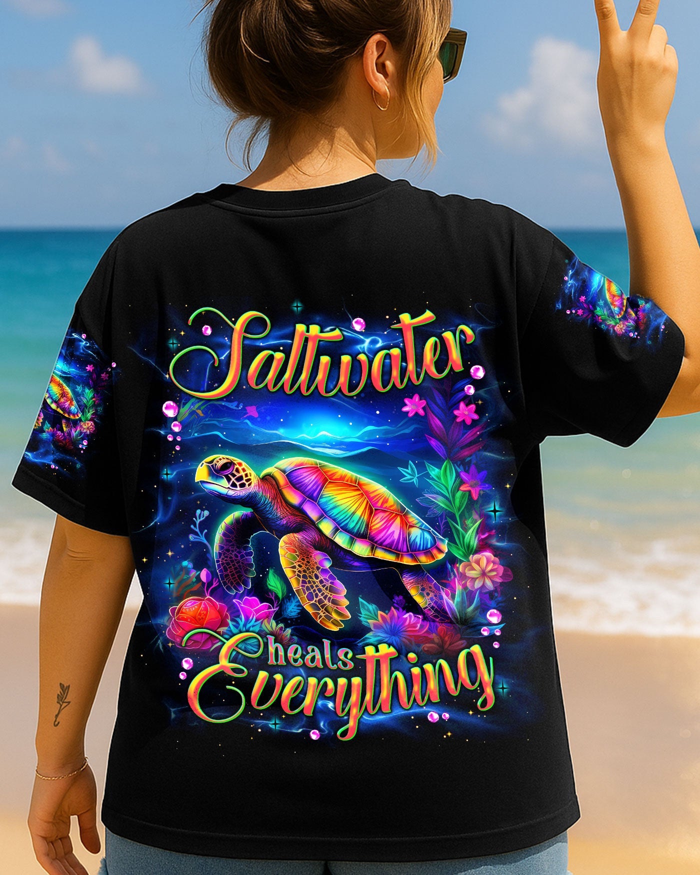 BLISSCORNERS SALTWATER HEALS EVERYTHING TURTLE ALL OVER PRINT
