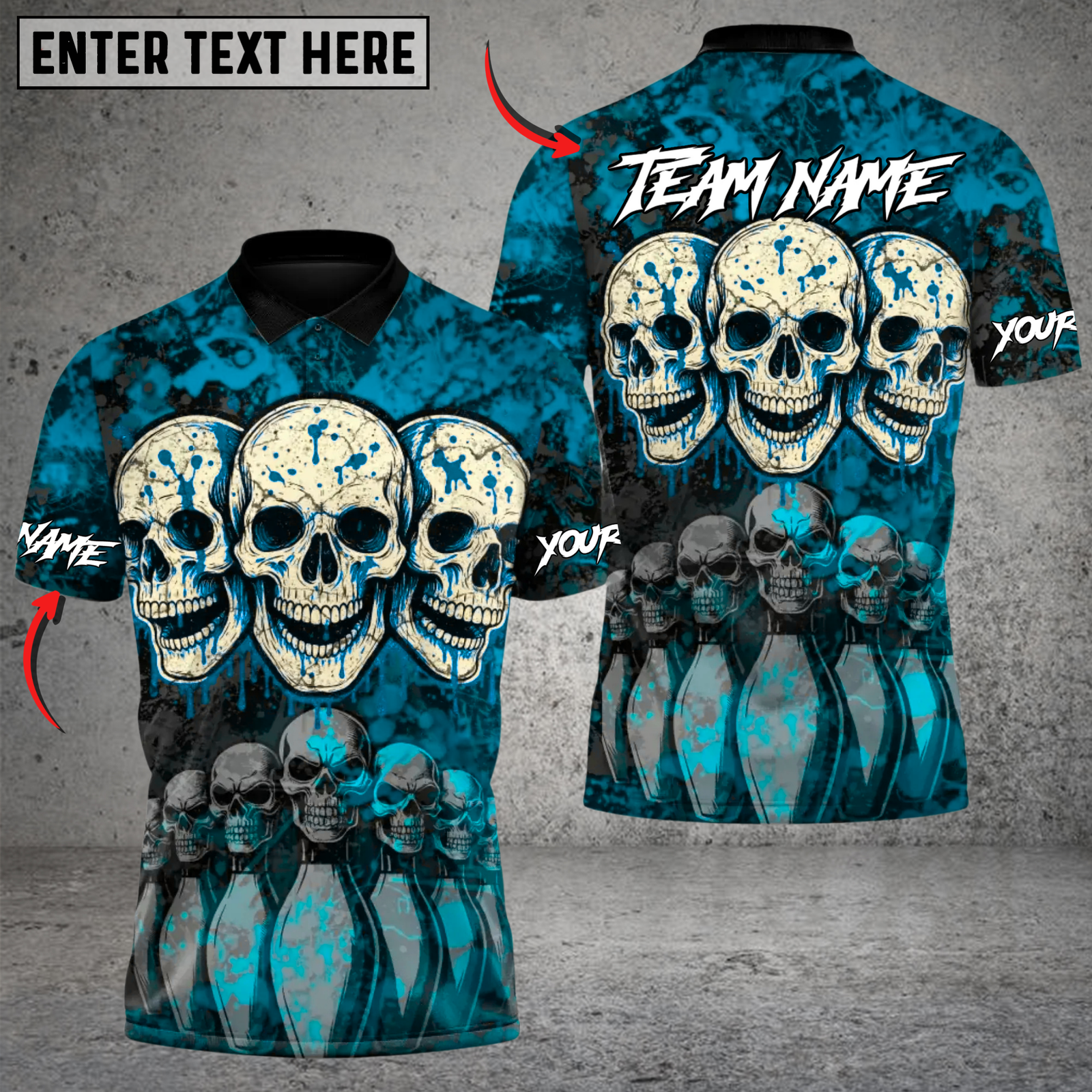 Blisscorners Death Strike Skull Bowling Multicolor Customized Name, Team Name 3D Shirts
