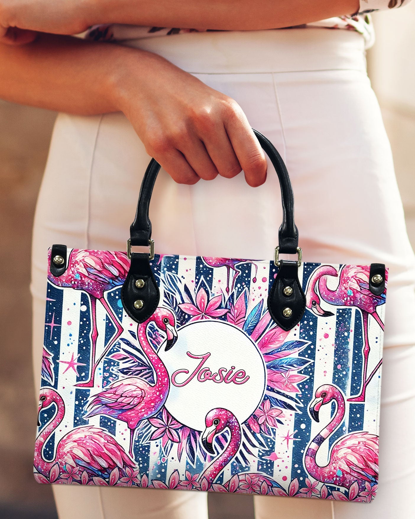 BLISSCORNERS FLAMINGO TROPICAL  LEATHER HANDBAG
