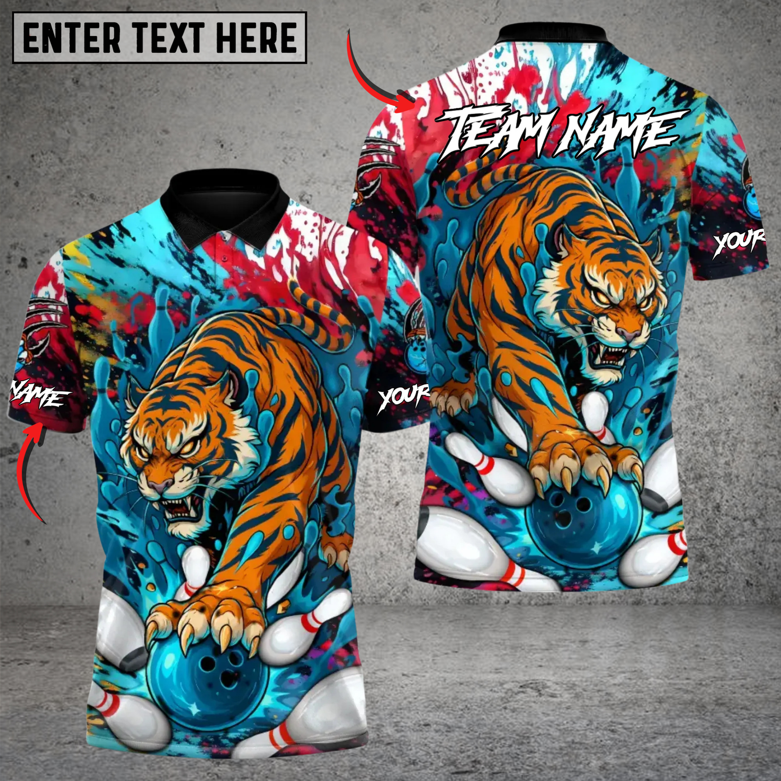Blisscorners Wild Strike Tiger Bowling Multicolor Customized Name, Team Name 3D Shirts