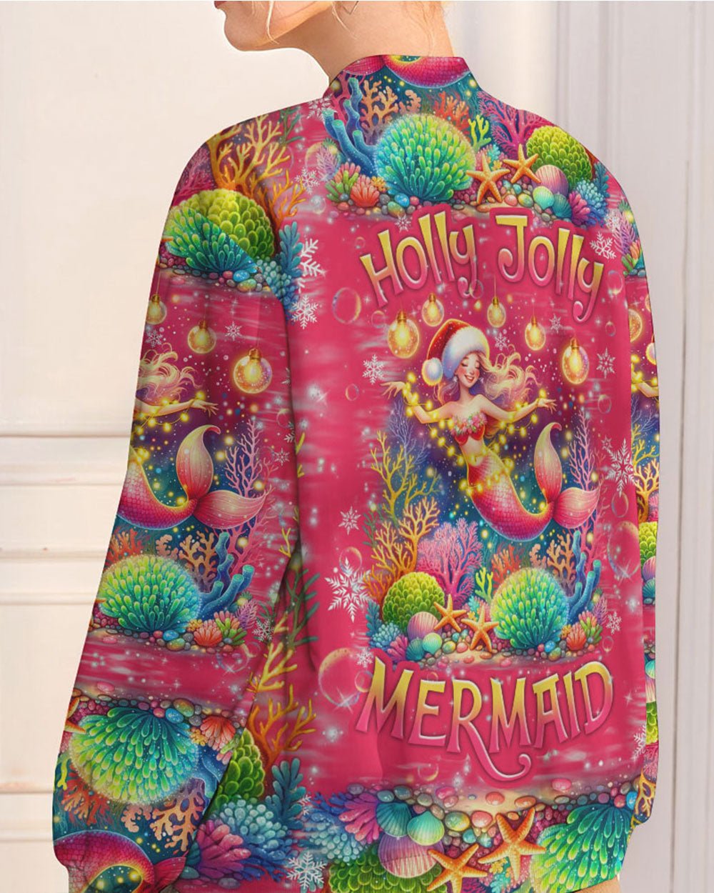 BLISSCORNERS HOLLY JOLLY MERMAID CHRISTMAS BOMBER JACKET