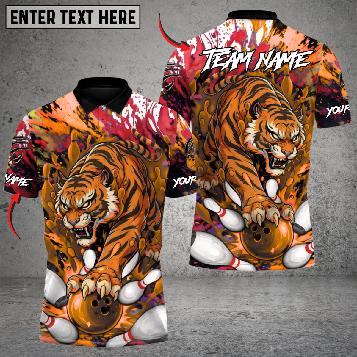 Blisscorners Wild Strike Tiger Bowling Multicolor Customized Name, Team Name 3D Shirts