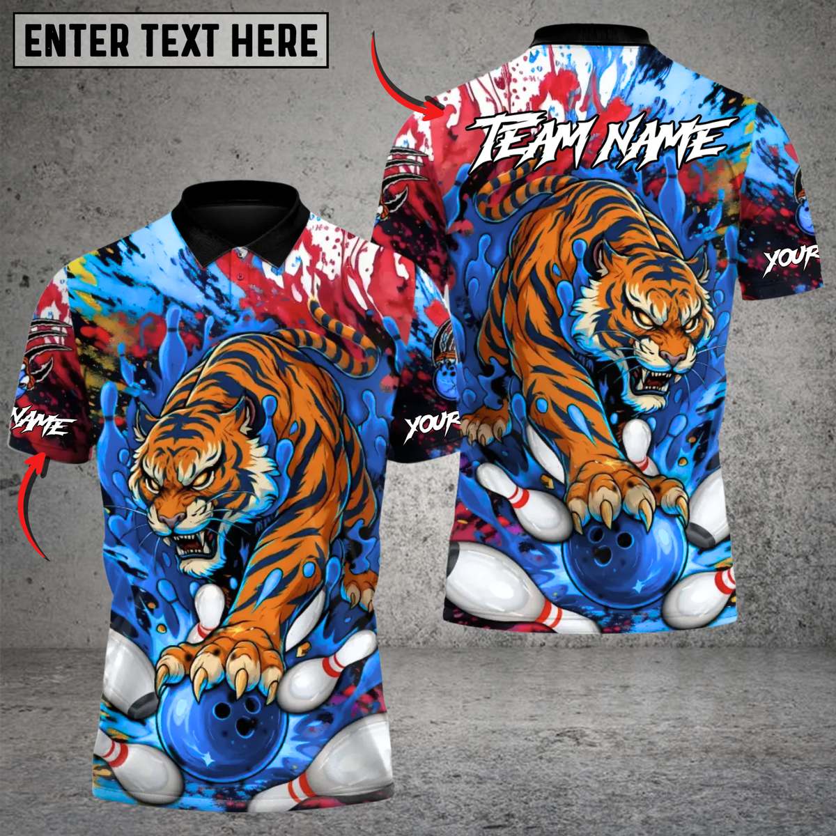 Blisscorners Wild Strike Tiger Bowling Multicolor Customized Name, Team Name 3D Shirts