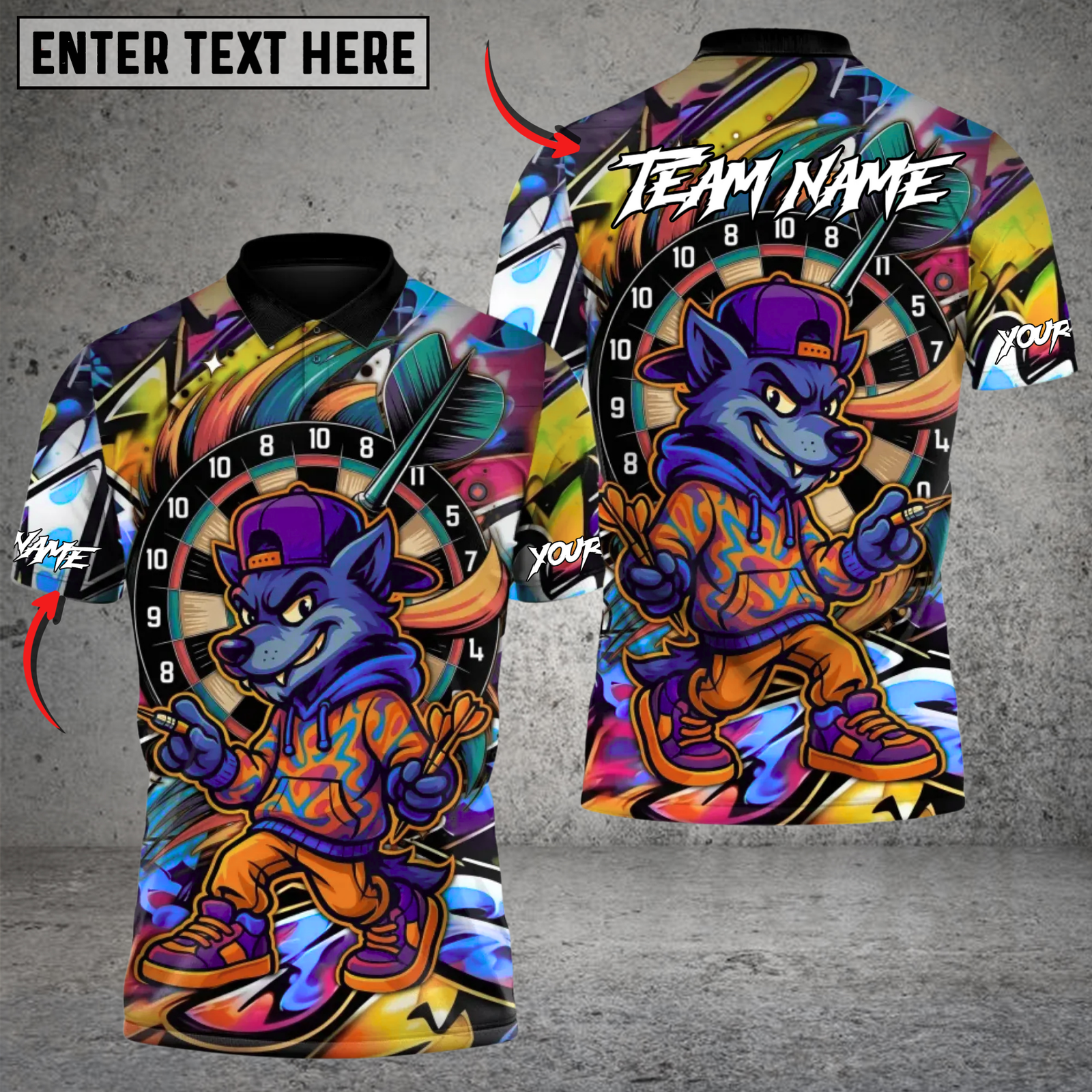 Blisscorners Street Wolf Darts Multicolor Customized Name, Team Name 3D Shirts