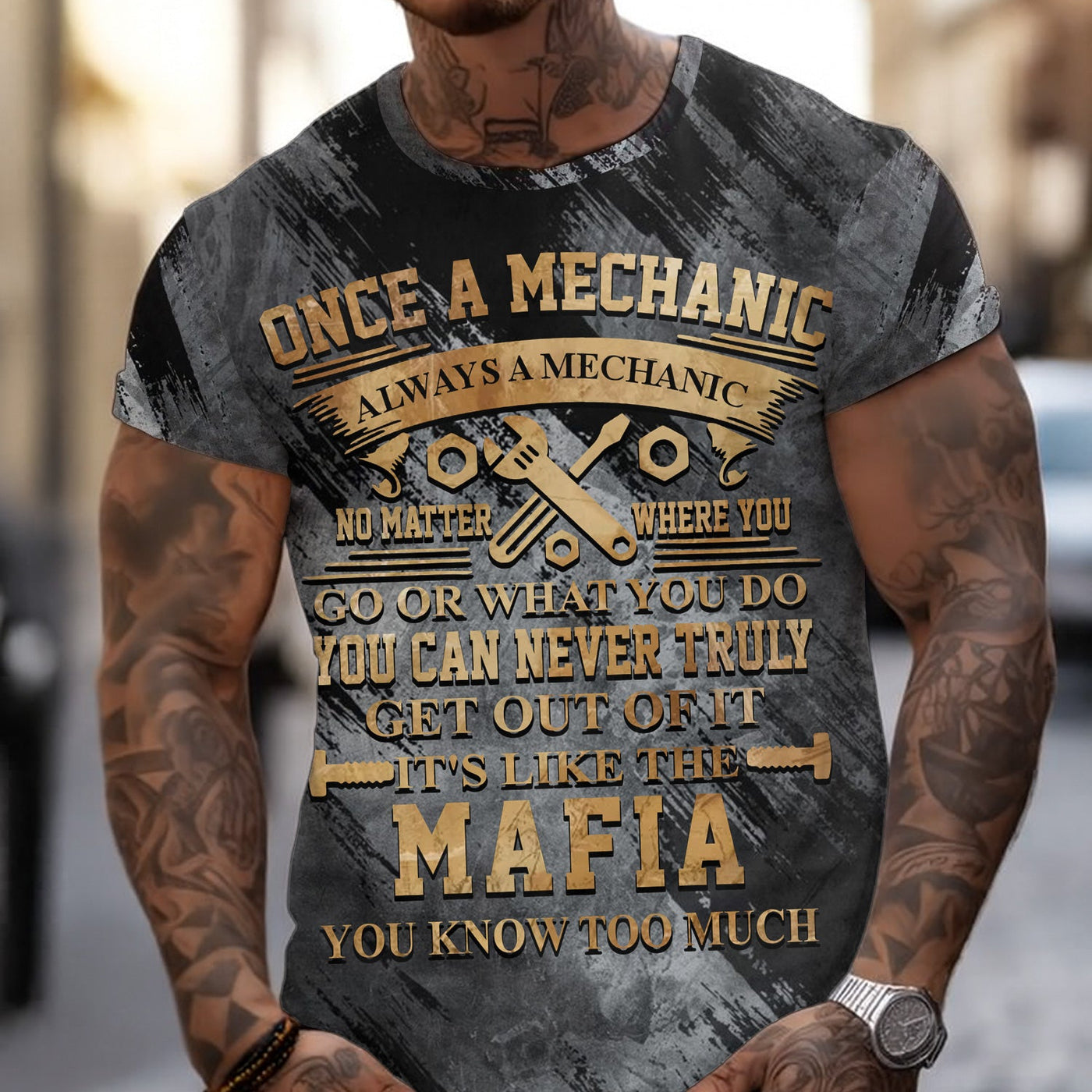 Blisscorners Vintage Mechanic Unisex T Shirt Once A Mechanic Always A Mechanic Shirt All Over Print