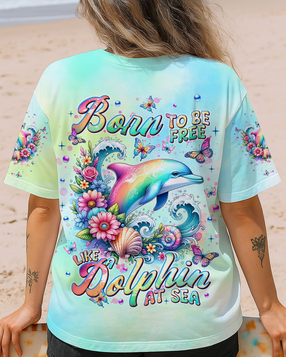 BLISSCORNERS BORN TO BE FREE LIKE A DOLPHIN AT SEA ALL OVER PRINT
