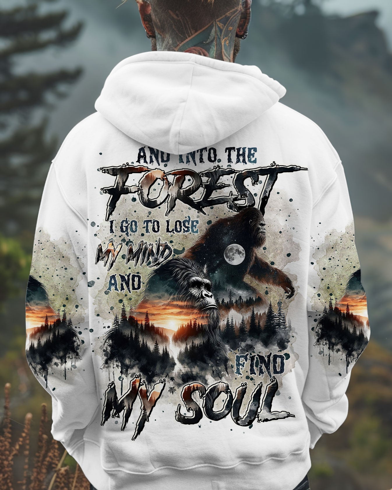 BLISSCORNERS AND INTO THE FOREST I GO BIGFOOT ALL OVER PRINT
