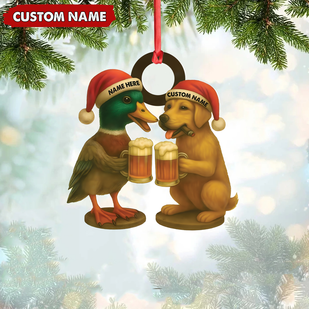 Blisscorners Custom Duck &amp; Dog Acrylic Christmas Ornament - Personalized Hunter Gift LM0411