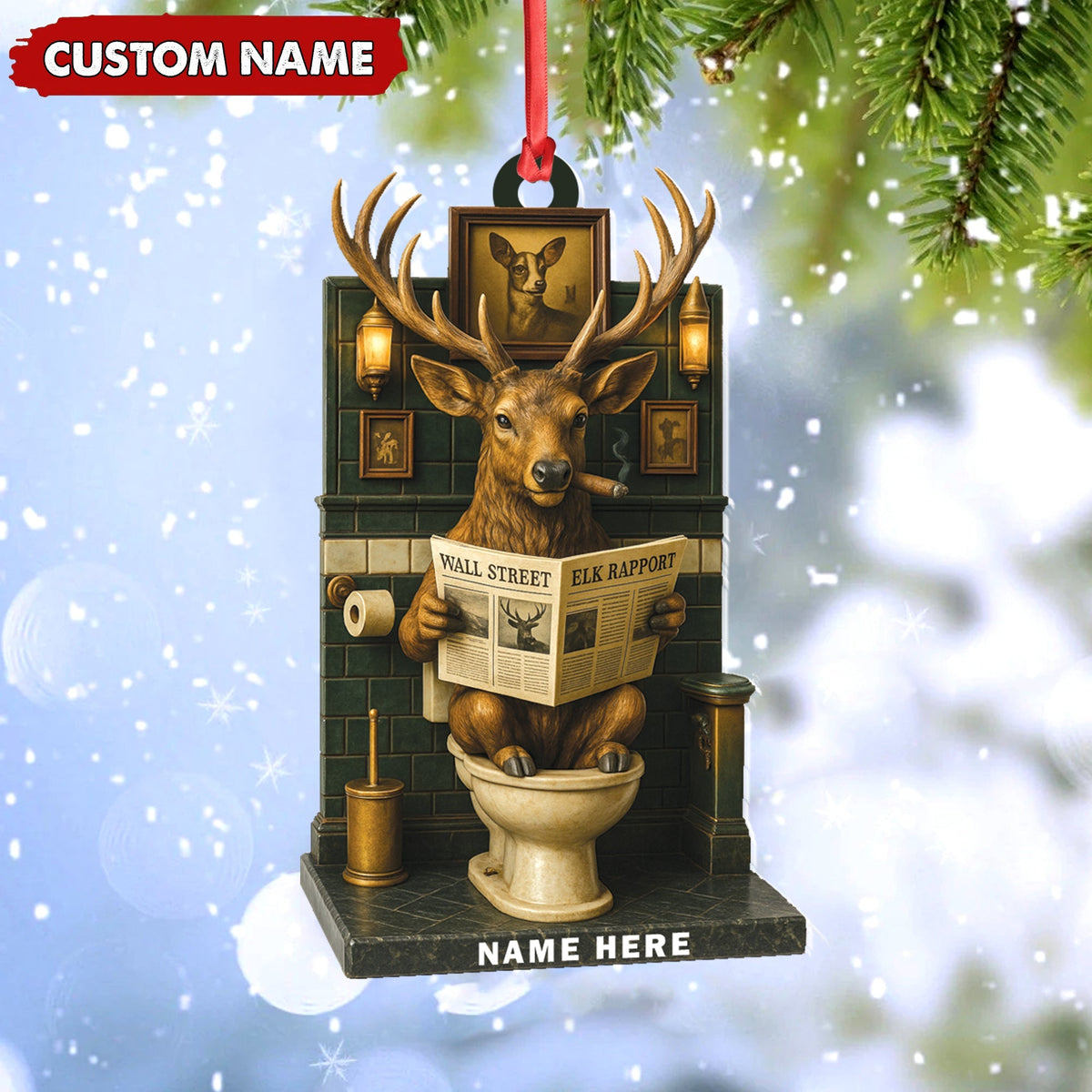 Blisscorners Personalized Acrylic Deer Bathroom Christmas Ornament - Funny Personalized Holiday Decor for Hunters & Wildlife Lovers LM0110