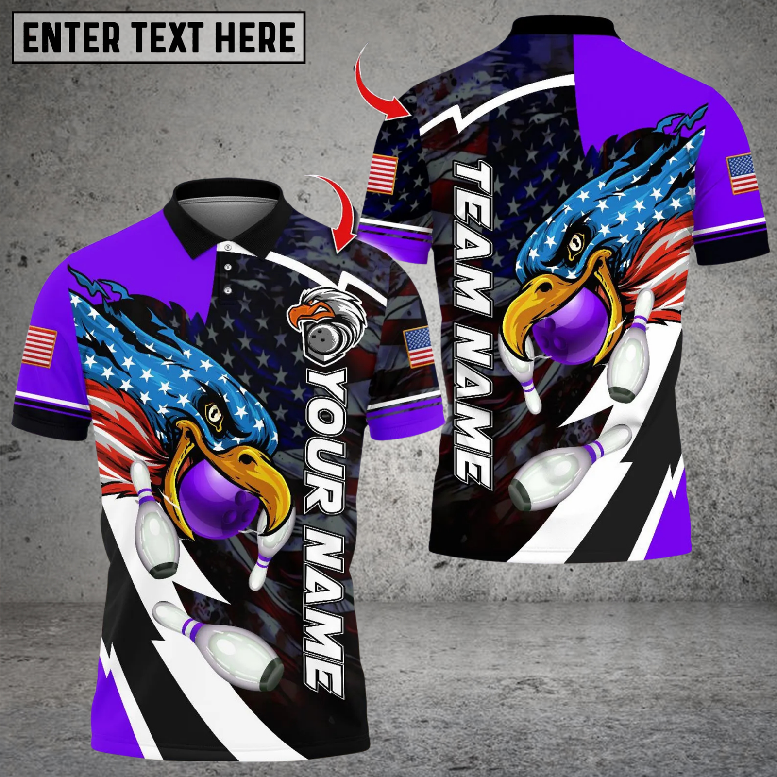 Blisscorners Bowling Eagle US Flag Multicolor Customized Name, Team Name 3D Shirts