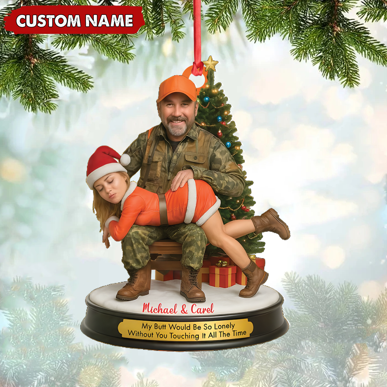 Blisscorners Personalized Funny Hunter Couple Christmas Acrylic Ornament - Custom Name Christmas Gift for Him or Her LM0411