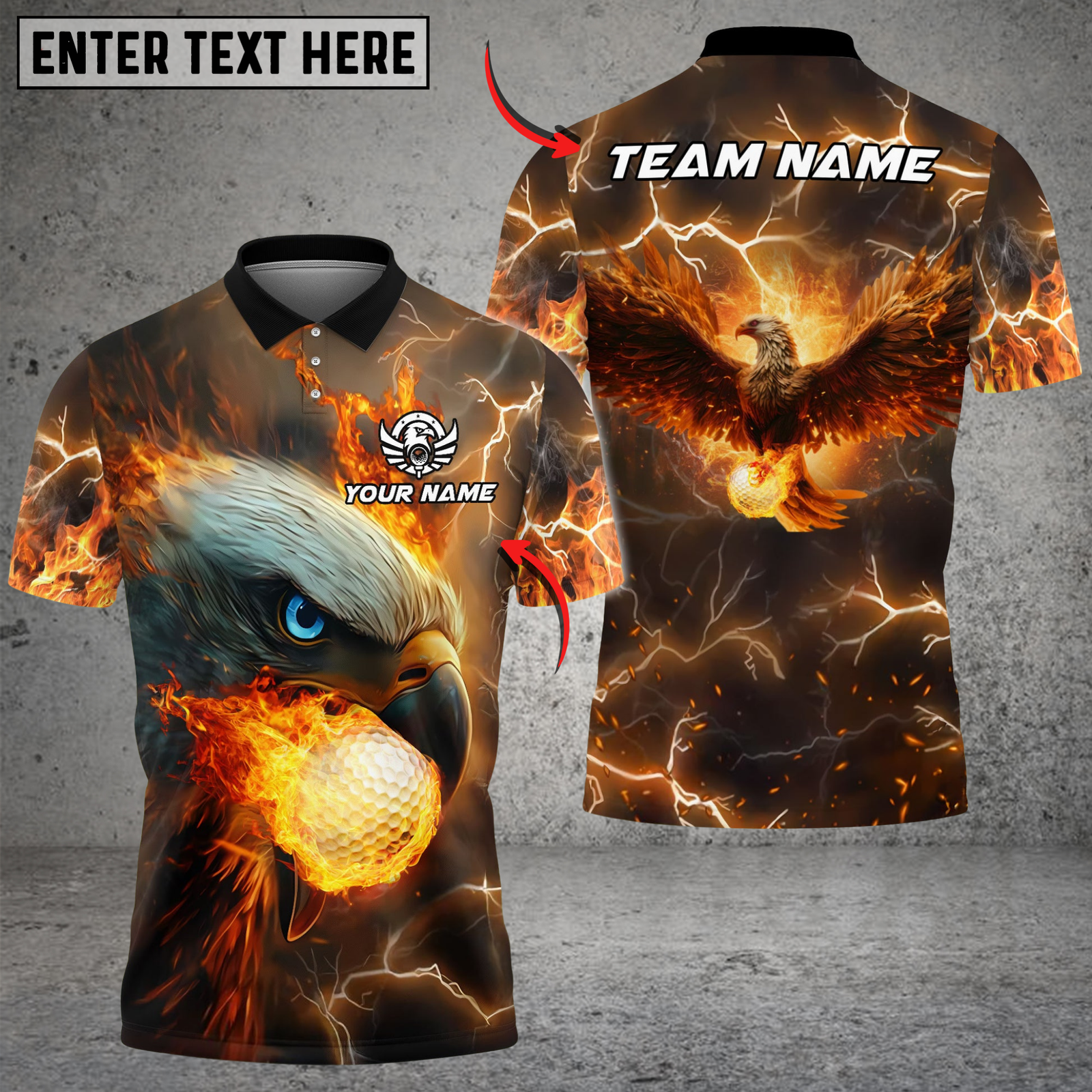 Blisscorners Flaming Eagle Golf Polo Shirt, Customized Name & Team Name 3D Shirts (4 Colors)