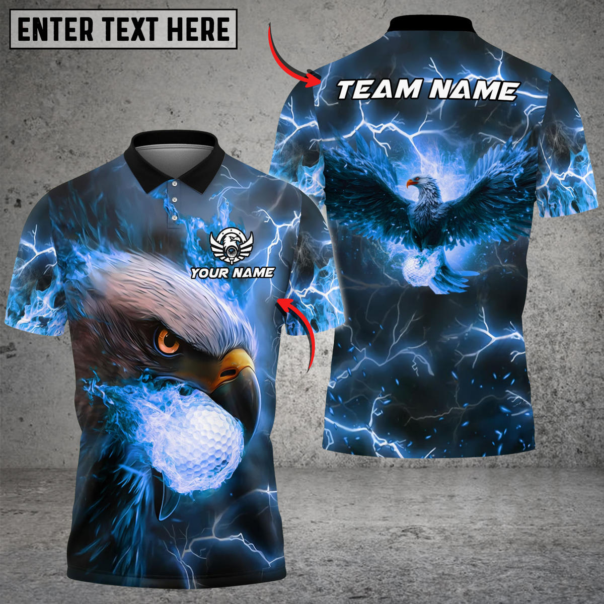 Blisscorners Flaming Eagle Golf Polo Shirt, Customized Name & Team Name 3D Shirts (4 Colors)