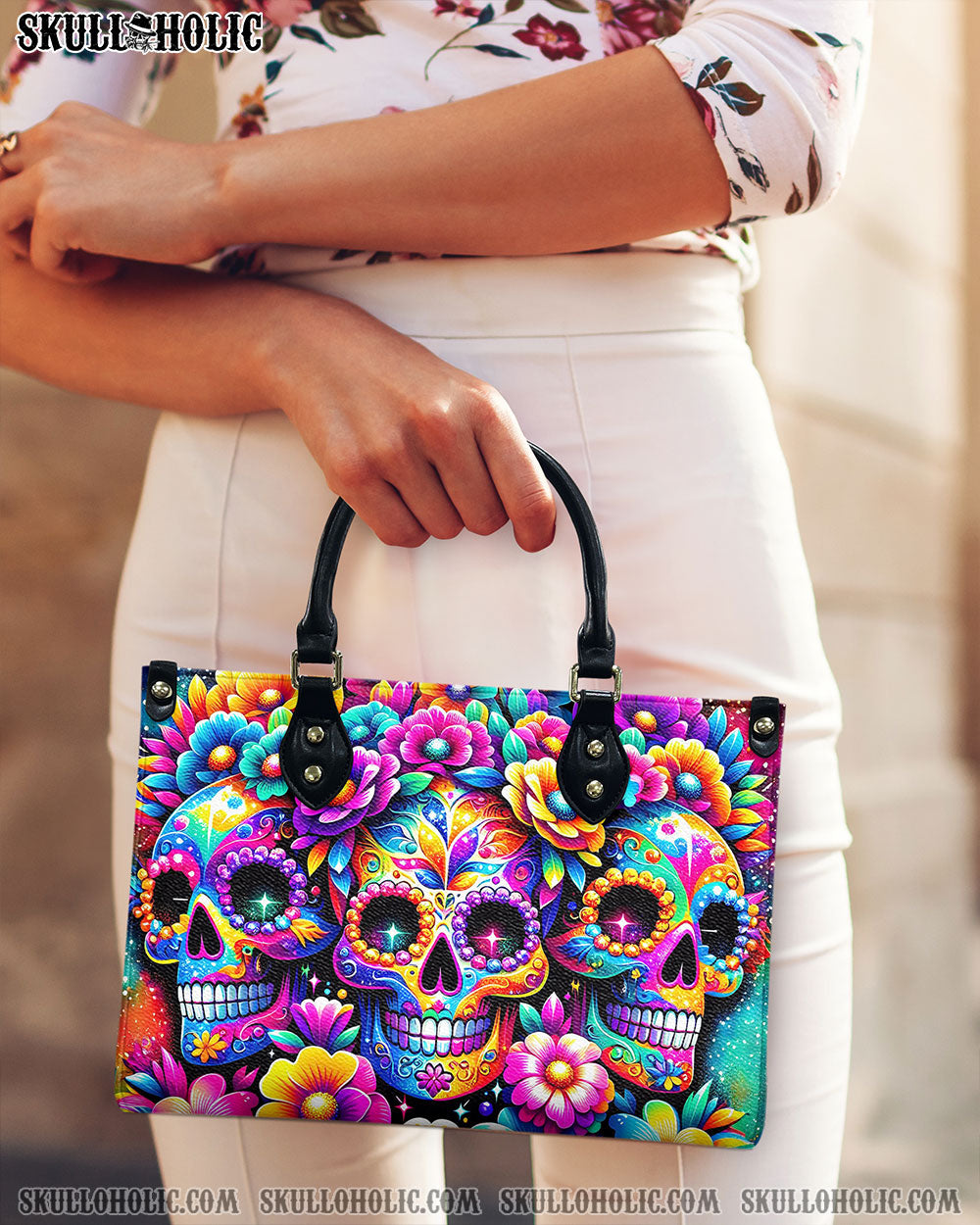 BLISSCORNERS SEAMLESS RAINBOW SUGAR SKULL LEATHER HANDBAG