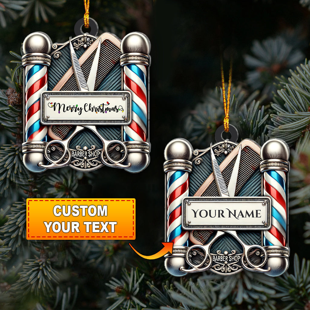 Blisscorners Christmas Gift, Custom Ornament, Custom Name Barber Ornament, Barber Shop Decoration2D Flat LM2111