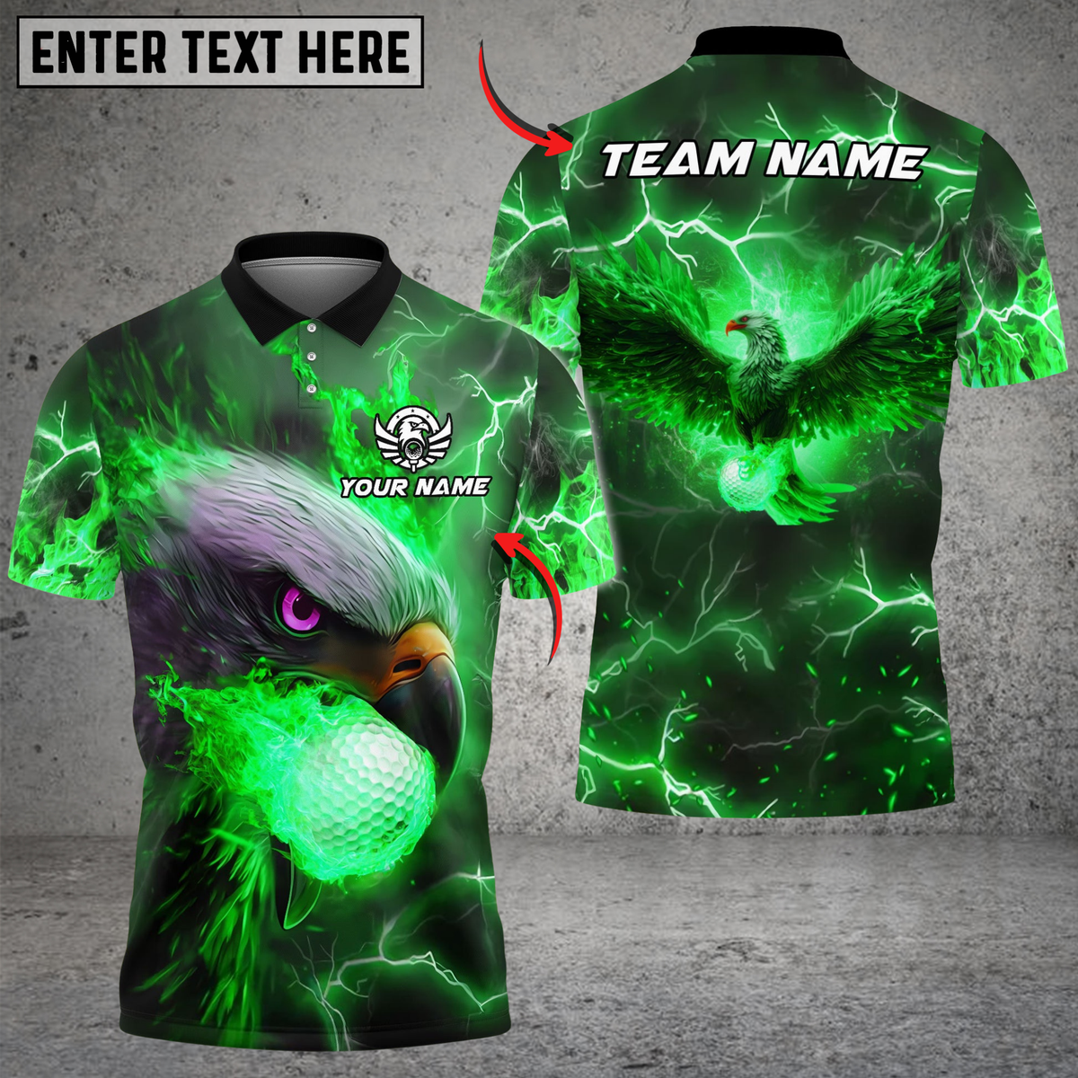 Blisscorners Flaming Eagle Golf Polo Shirt, Customized Name & Team Name 3D Shirts (4 Colors)