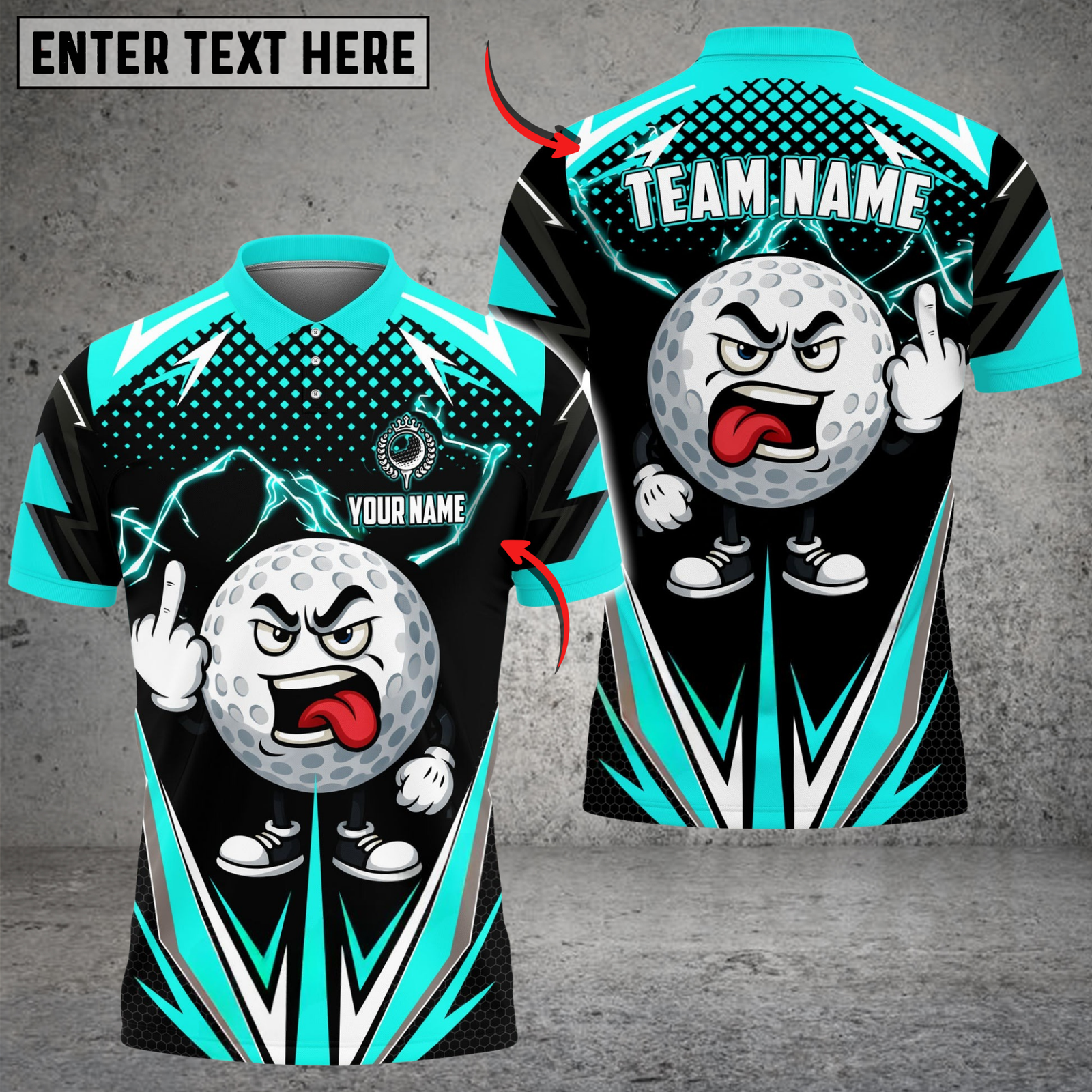 Blisscorners Funny Angry Golf Ball Polo Shirt, Customized Name & Team Name 3D Shirts (4 Colors)