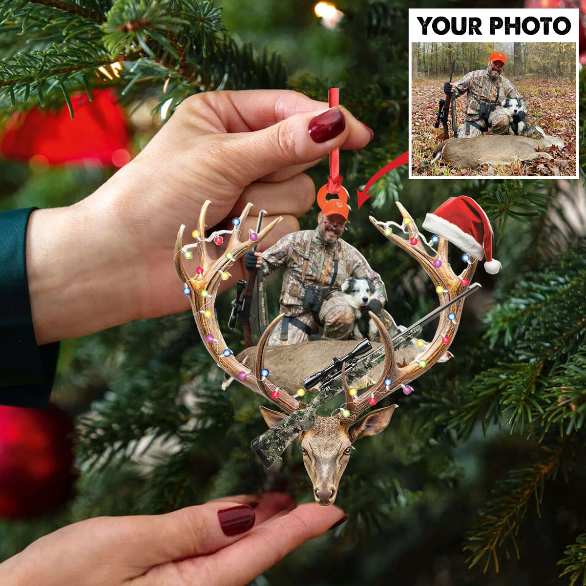 Blisscorners Personalized Hunting Aclyric Christmas Ornament Custom Photo Deer Antler Gift for Hunters LM0110