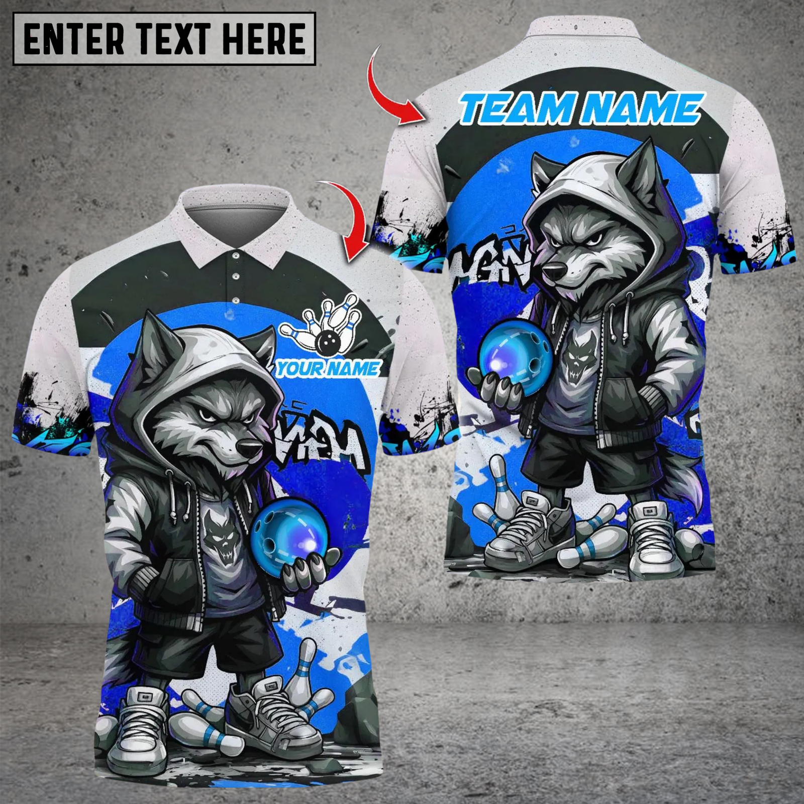 Blisscorners Cool StreetStyle Wolf With Bowling Multicolor Customized Name, Team Name 3D Shirts