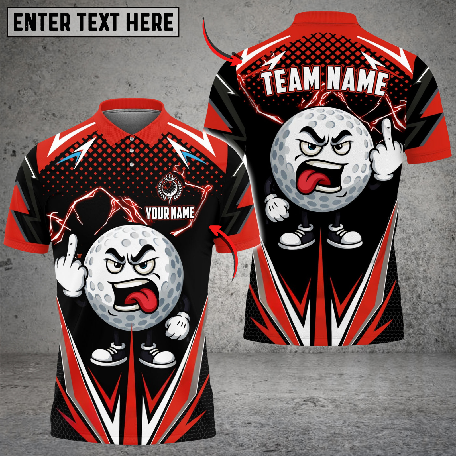 Blisscorners Funny Angry Golf Ball Polo Shirt, Customized Name & Team Name 3D Shirts (4 Colors)
