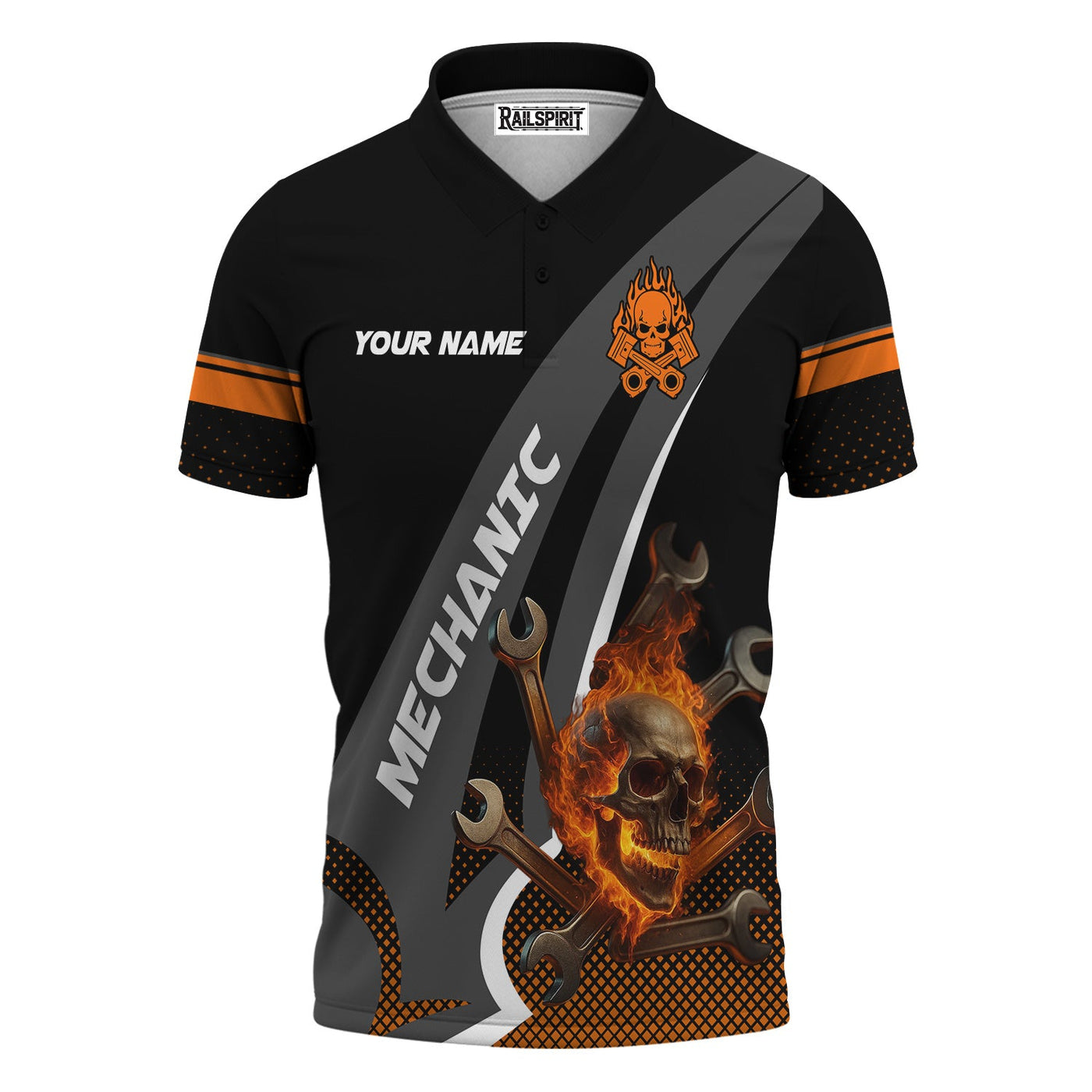 Blisscorners Personalized Mechanic Shirt, Skull Wrenches Flame Design, Mechanic Uniforms, Gift For Men