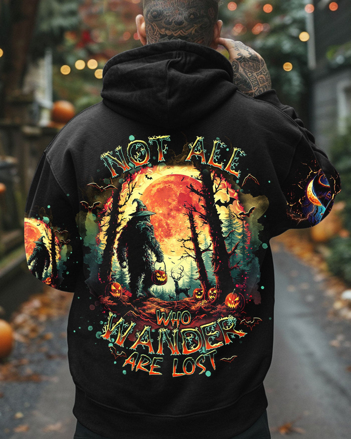 BLISSCORNERS NOT ALL WHO WANDER ARE LOST BIGFOOT HALLOWEEN ALL OVER PRINT