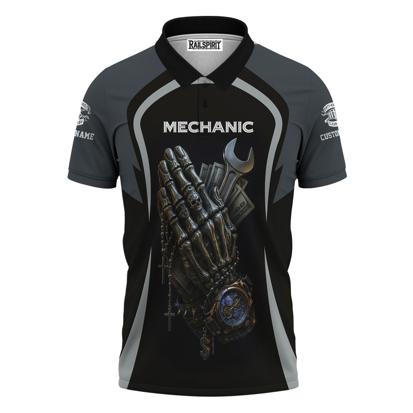 Blisscorners Personalized T-Shirt Just Wait Until You Hire A Bad Mechanic Skull Praying Hand Design Shirt For Mechanics