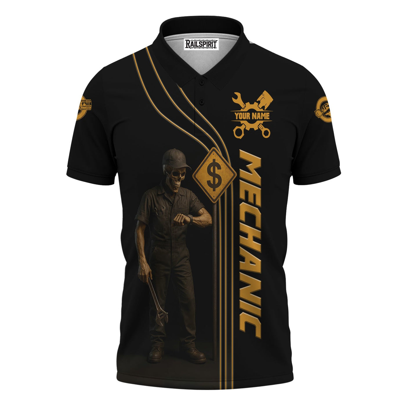 Blisscorners Personalized T-Shirt Mechanic Hourly Rate Skull Looking Watch Design Shirt for Mechanics