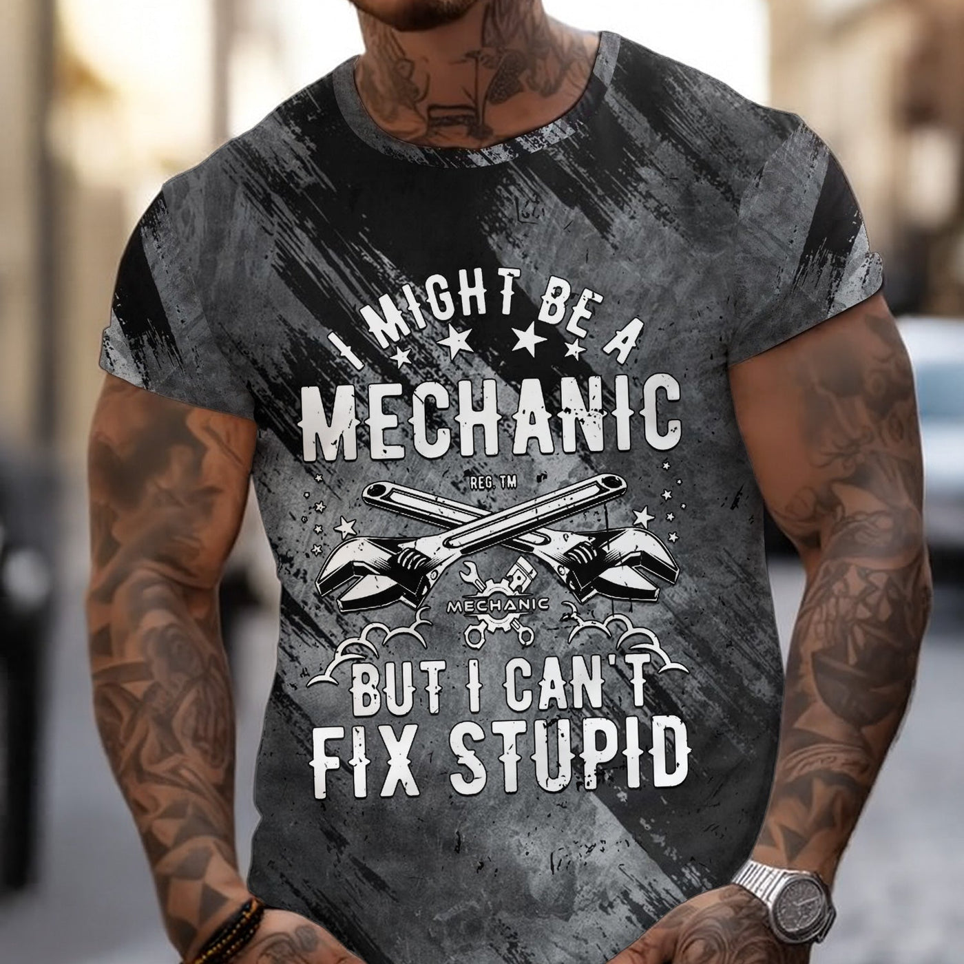 Blisscorners Vintage Mechanic Unisex T Shirt I Might Be A Mechanic Wrench Black Shirt All Over Print