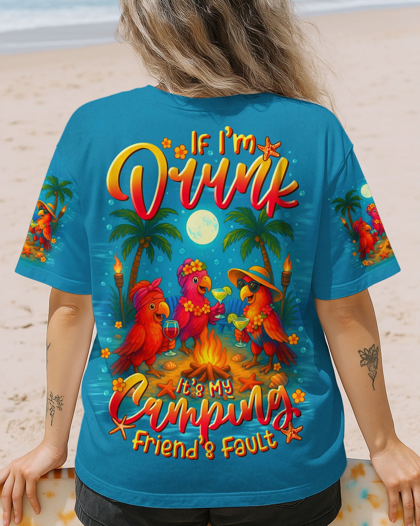 BLISSCORNERS IF I'M DRUNK IT'S MY CAMPING FRIEND'S FAULT PARROT ALL OVER PRINT