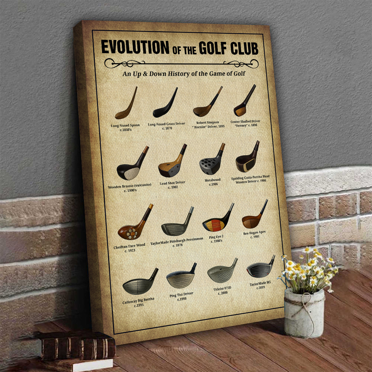 Blisscorners Evolution Of The Golf Club Wall Canvas Print, Golf Canvas Wall Art, Golf Wall Art, Gift For Golfer LM2611