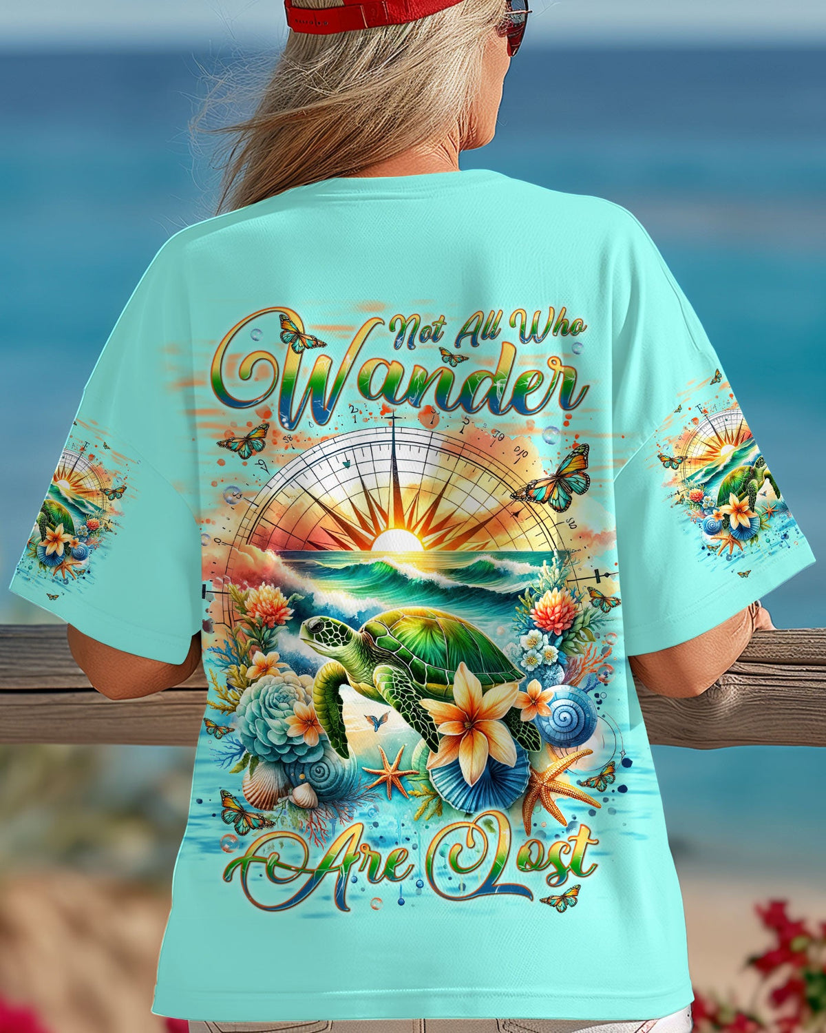 BLISSCORNERS NOT ALL WHO WANDER ARE LOST TURTLE COMPASS ALL OVER PRINT