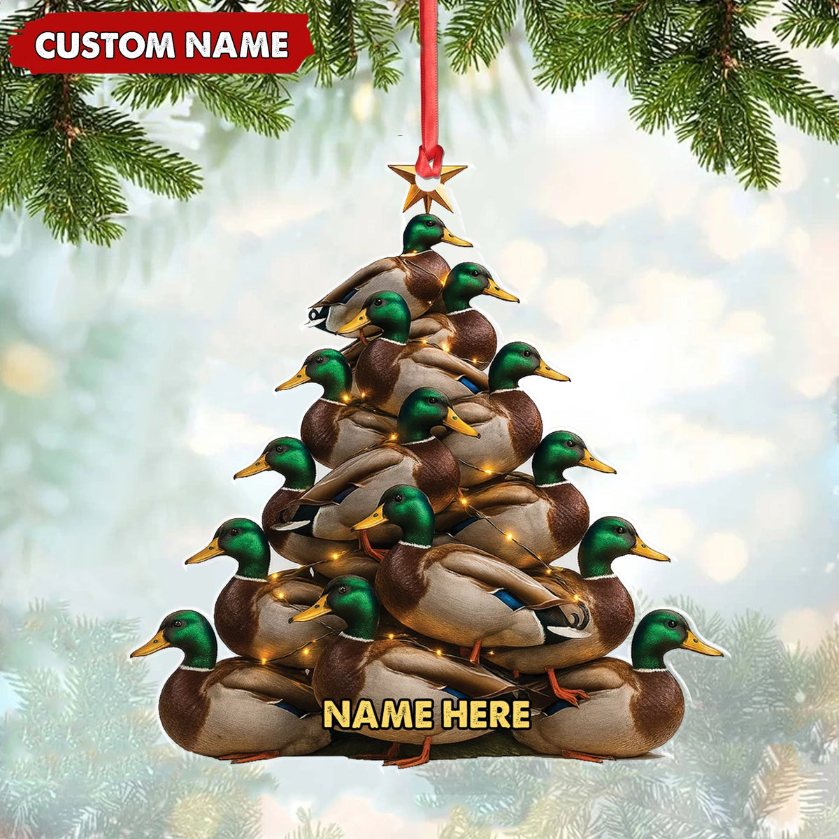 Blisscorners Personalized Acrylic Mallard Duck Christmas Tree Ornament - Custom Hunting Holiday Decoration LM0110