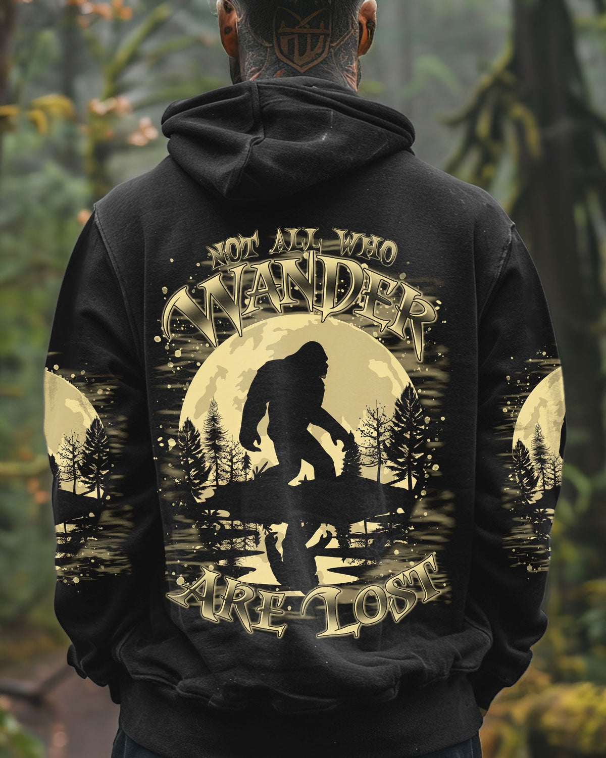 BLISSCORNERS NOT ALL WHO WANDER ARE LOST BIGFOOT MOON ALL OVER PRINT