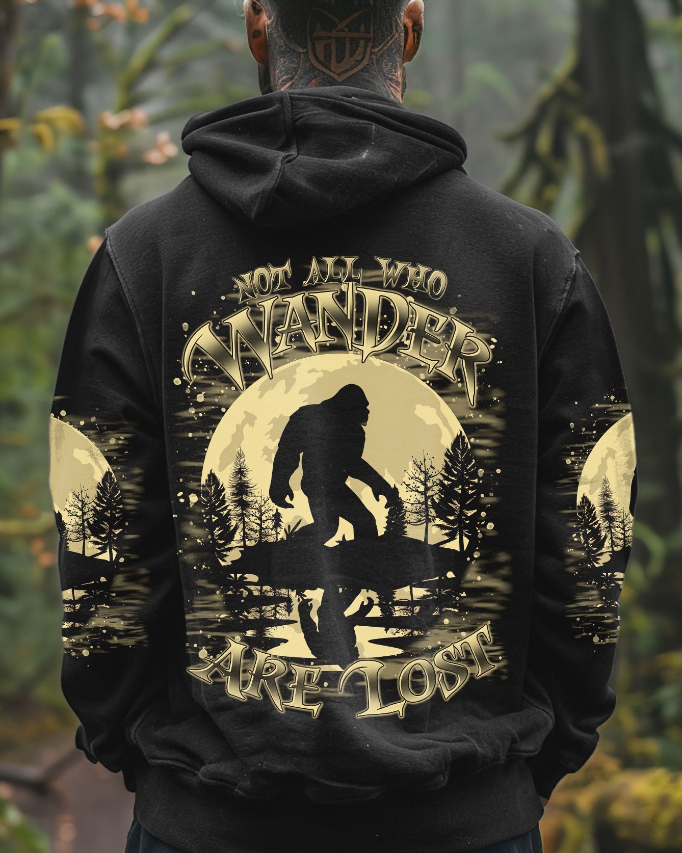 BLISSCORNERS NOT ALL WHO WANDER ARE LOST BIGFOOT MOON ALL OVER PRINT