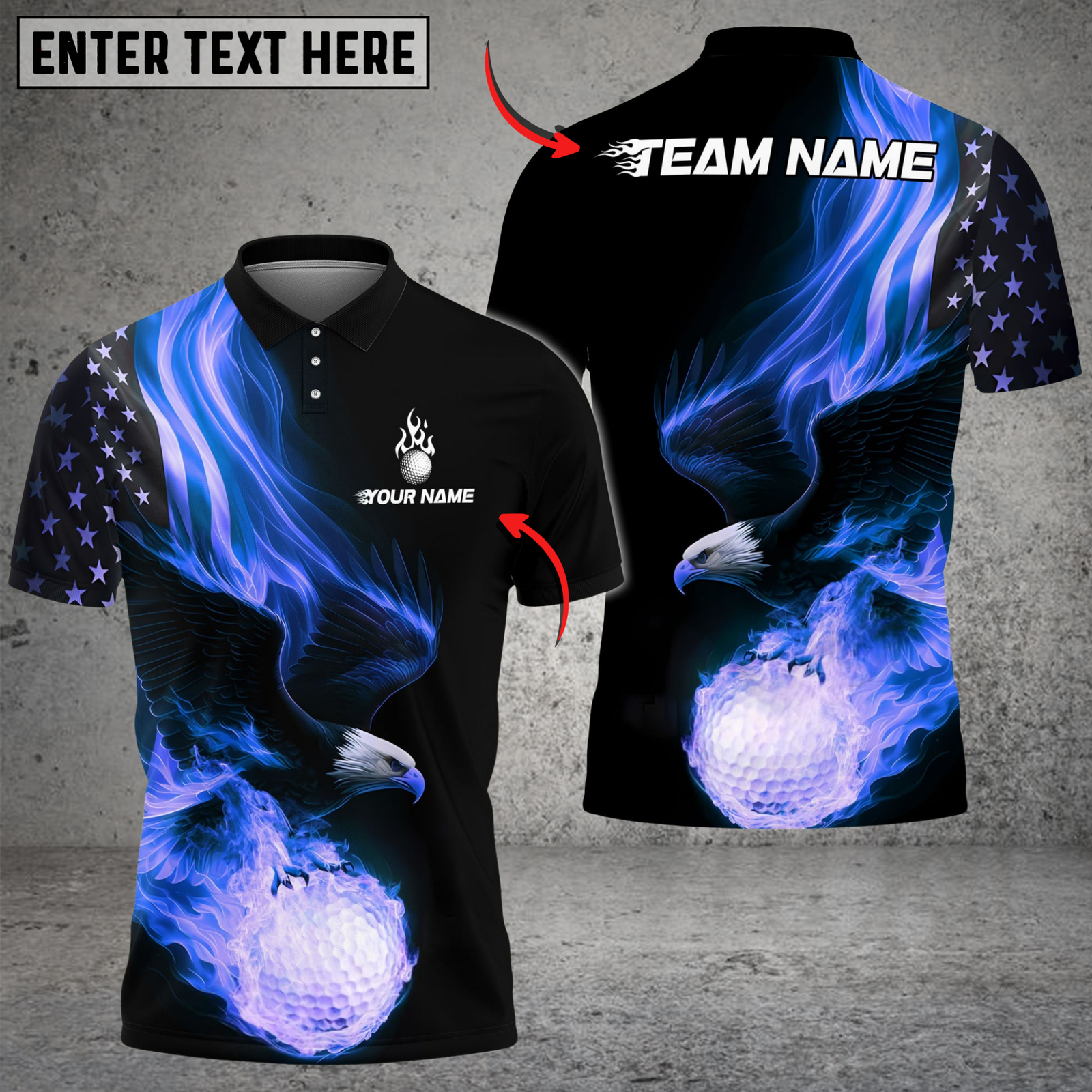 Blisscorners Fire Eagle Golf Polo Shirt, Customized Name & Team Name 3D Shirts (4 Colors)