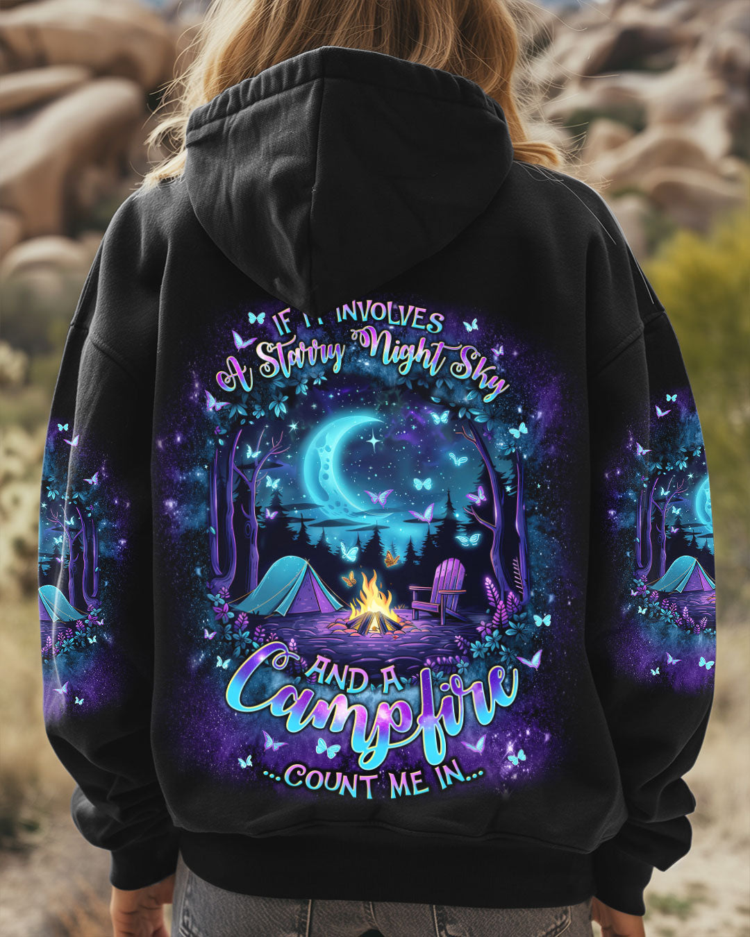 BLISSCORNERS STARRY NIGHT SKY AND A CAMPFIRE COUNT ME IN ALL OVER PRINT