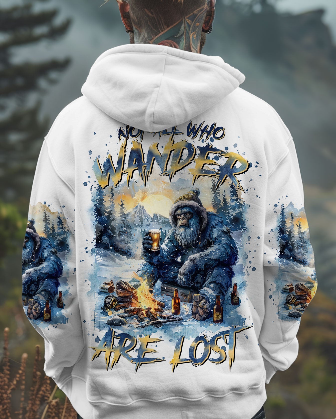 BLISSCORNERS NOT ALL WHO WANDER ARE LOST BIGFOOT ALL OVER PRINT