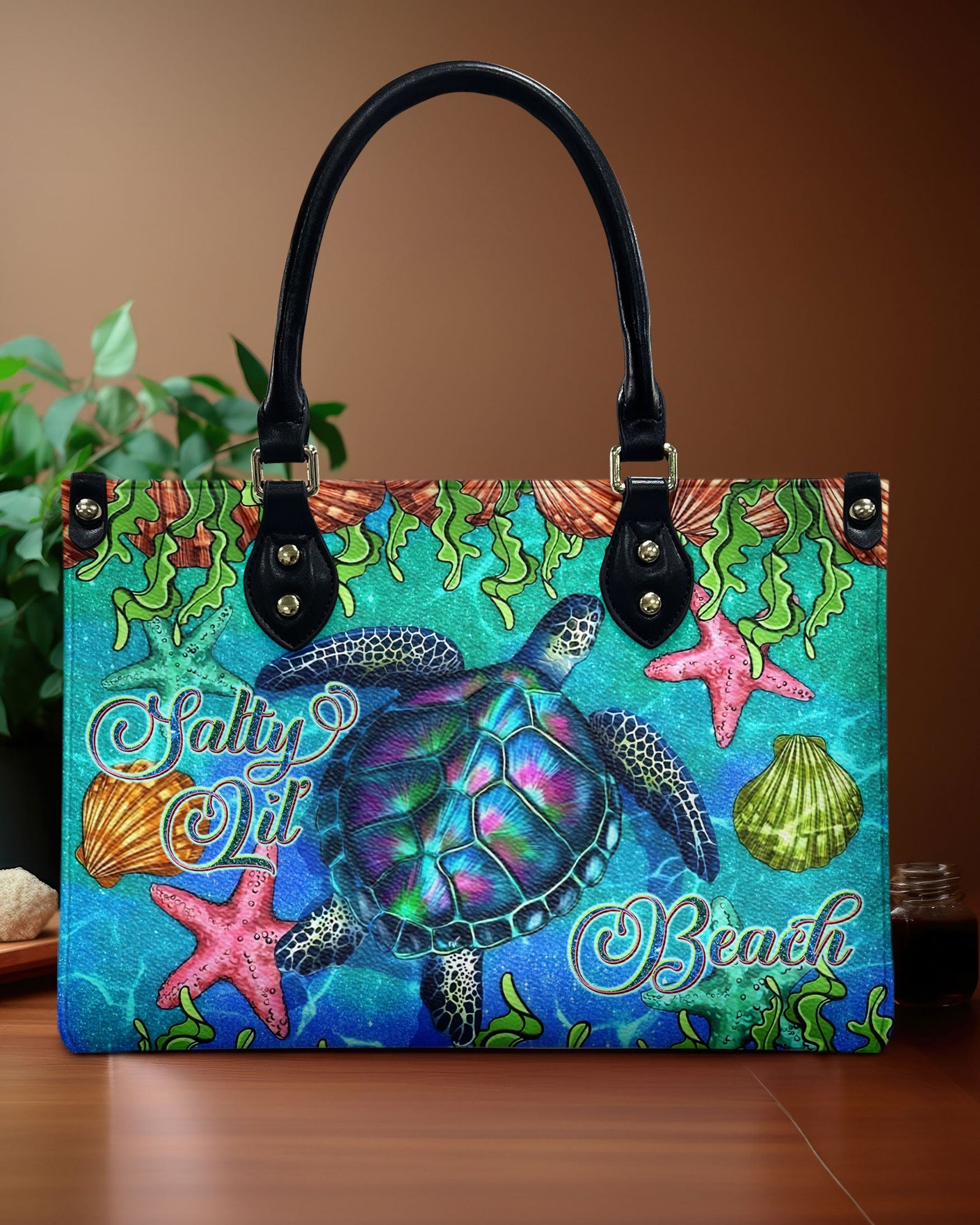 BLISSCORNERS SALTY LIL' BEACH TURTLE LEATHER HANDBAG